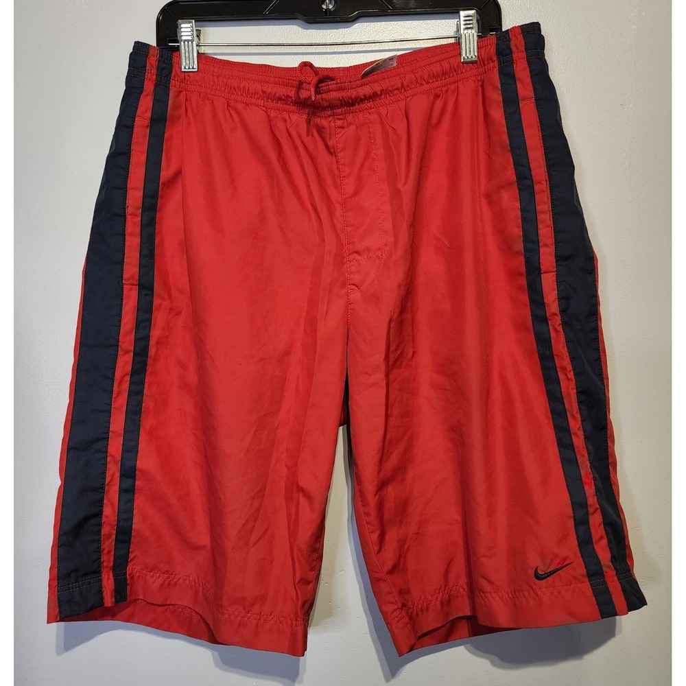 Nike Swim Trunks Men Large Red Pockets Boardshorts Mesh Lined Embroidered Swoosh